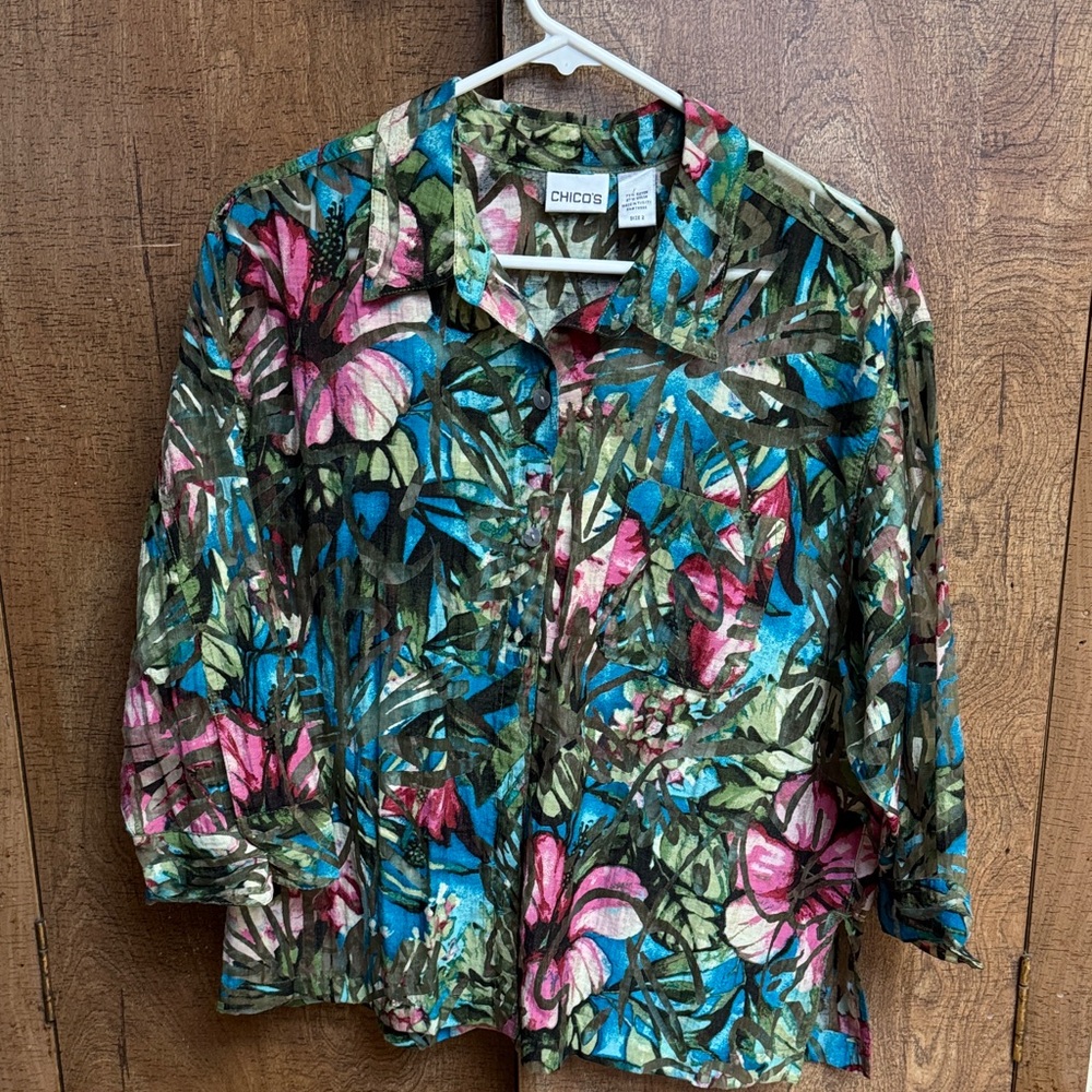 Chico's Vibrant Floral Blouse - Pink, Blue, Green
